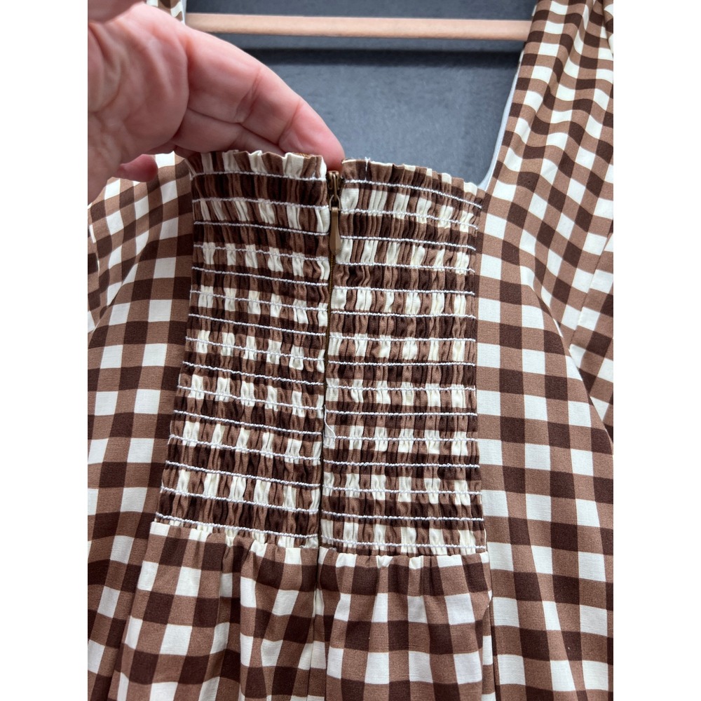Show me your Mumu Dress Womens Sz S Mia Midi Dress Brown Gingham Cottage - Picture 8 of 11